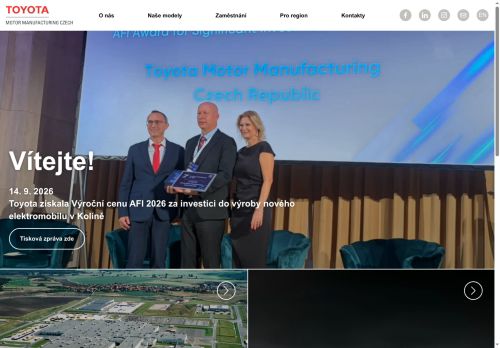 Webové stránky Toyota Motor Manufacturing Czech Republic, s.r.o., Ovčáry