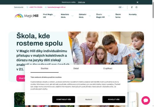 Webové stránky Základní škola s rozšířenou výukou jazyků Magic Hill s.r.o., Říčany