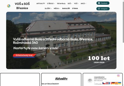 Webové stránky Vyšší odborná škola a Střední odborná škola, Březnice, Rožmitálská 340, Březnice
