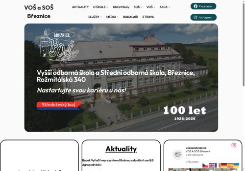 Webové stránky Vyšší odborná škola a Střední odborná škola, Březnice, Rožmitálská 340, Březnice