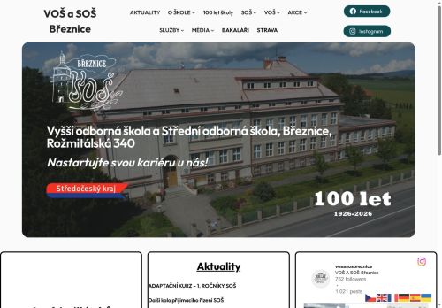 Webové stránky Vyšší odborná škola a Střední odborná škola, Březnice, Rožmitálská 340, Březnice