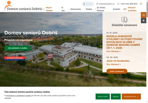 Webové stránky Domov seniorů Dobříš, příspěvková organizace, Dobříš