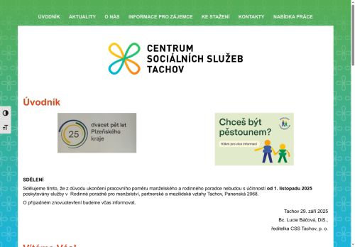 Webové stránky Centrum sociálních služeb Tachov, příspěvková organizace, Tachov