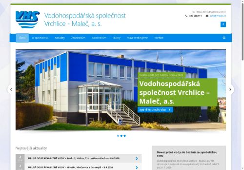 Webové stránky Vodohospodářská společnost Vrchlice - Maleč, a.s., Kutná Hora