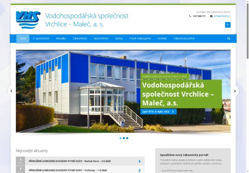 Webové stránky Vodohospodářská společnost Vrchlice - Maleč, a.s., Kutná Hora