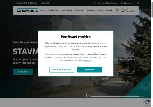 Webové stránky STAVMONTA spol. s r.o., Štěnovický Borek