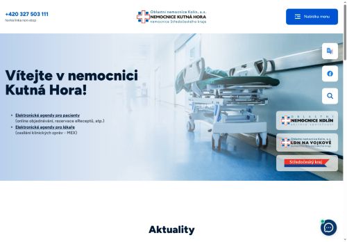Webové stránky Oblastní nemocnice Kolín, a.s., nemocnice Středočeského kraje, Kutná Hora