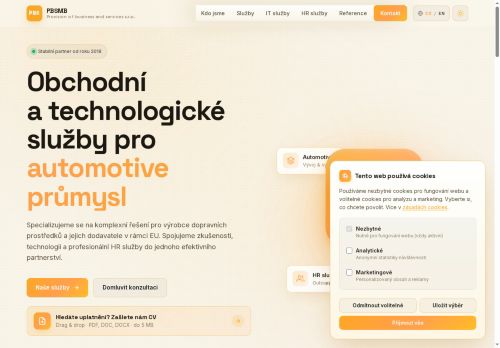 Webové stránky Provision of business and services s.r.o., Mnichovo Hradiště