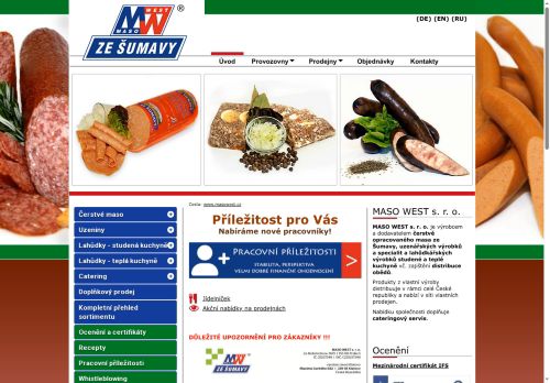 Webové stránky MASO WEST s.r.o., Klatovy