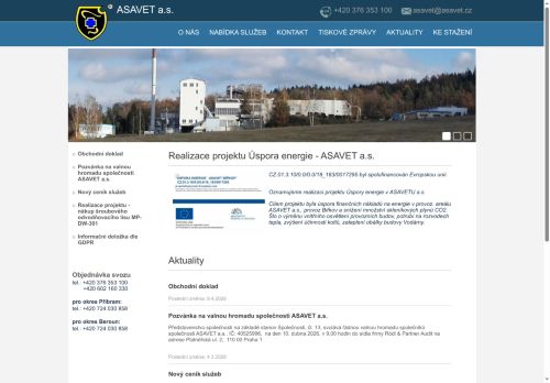 Webové stránky ASAVET a.s., Biřkov