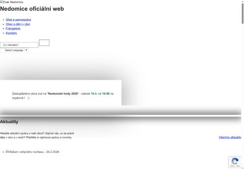 Webové stránky Obec Nedomice, Nedomice
