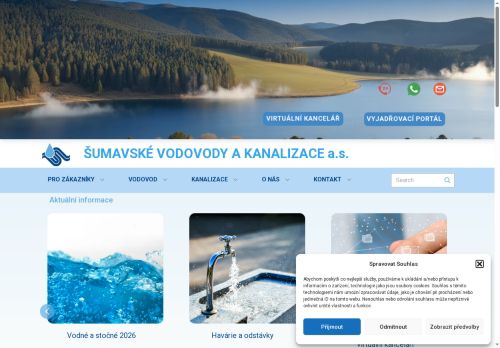 Webové stránky Šumavské vodovody a kanalizace a.s., Klatovy
