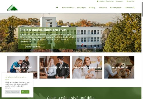 Webové stránky Střední zemědělská škola a Střední odborná škola Poděbrady, příspěvková organizace, Poděbrady