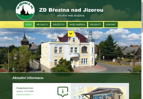 Webové stránky ZD Březina nad Jizerou, družstvo, Březina