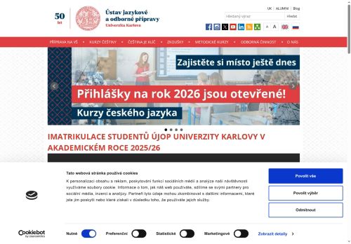 Webové stránky Univerzita Karlova, Poděbrady