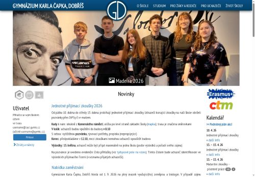 Webové stránky Gymnázium Karla Čapka, Dobříš