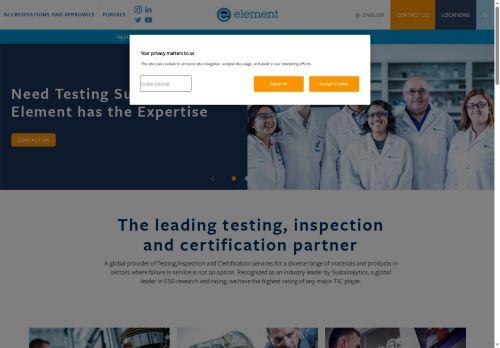 Webové stránky Element Materials Technology Pilsen s.r.o., Plzeň