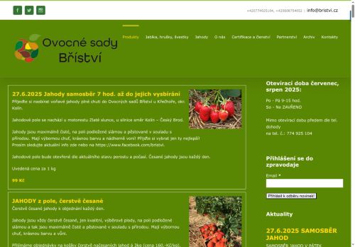 Ovocné sady Bříství s.r.o. nabízí práci na pozici Pomocný pracovník v rostlinné výrobě (m/ž) v obci Křečhoř