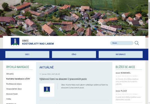 Webové stránky Obec Kostomlaty n. L., Kostomlaty nad Labem
