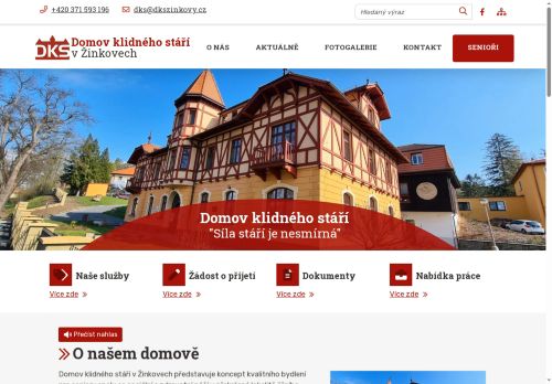 Webové stránky Domov klidného stáří v Žinkovech, příspěvková organizace, Žinkovy