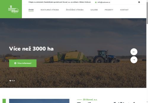 Webové stránky Zemědělská společnost Sloveč, a.s., Městec Králové