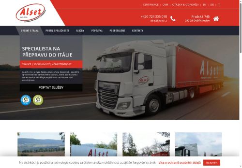 ALSET, spol.s.r.o. nabízí práci na pozici řidič mezinárodní kamionové dopravy v obci Dobřichovice