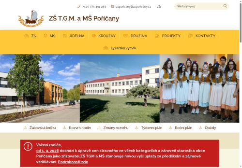 Zobrazit webové stránky Základní škola T.G.M a mateřská škola Poříčany