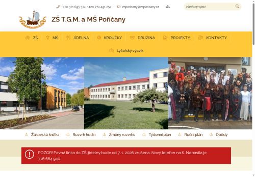 Webové stránky Základní škola T.G.Masaryka a Mateřská škola Poříčany, okres Kolín, Poříčany