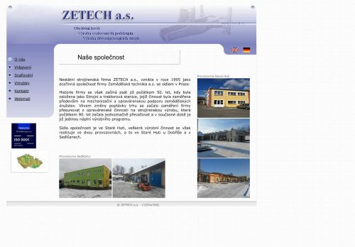 Webové stránky ZETECH a.s., Sedlčany