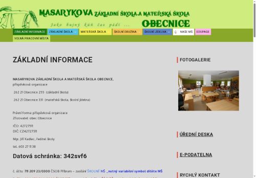 Masarykova základní škola a mateřská škola Obecnice, příspěvková organizace nabízí práci na pozici Učitel/ka  Dějepis, Zeměpis v obci Obecnice