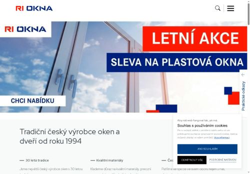 Webové stránky RI OKNA a.s., Bzenec
