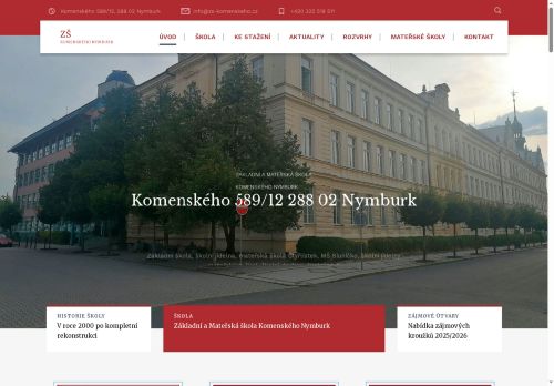 Webové stránky Základní škola a Mateřská škola Nymburk, Komenského 589 - příspěvková organizace, Nymburk