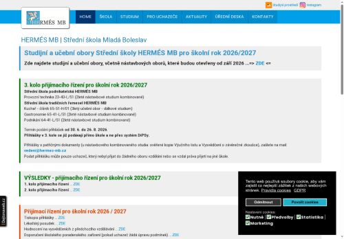 Webové stránky Střední škola podnikatelská HERMÉS MB s.r.o., Mladá Boleslav