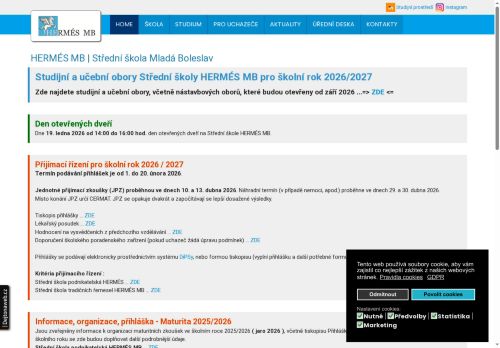 Webové stránky Střední škola podnikatelská HERMÉS MB s.r.o., Mladá Boleslav