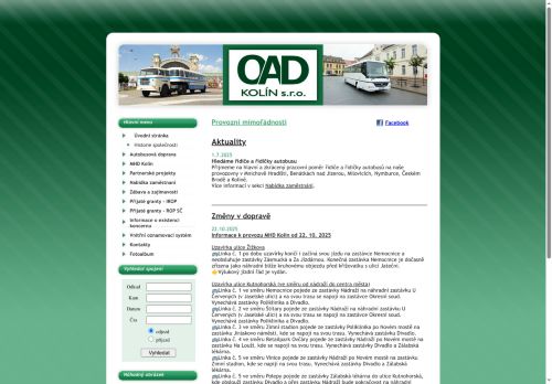 Webové stránky Okresní autobusová doprava Kolín, s.r.o., Český Brod