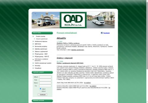 Webové stránky Okresní autobusová doprava Kolín, s.r.o., Mnichovo Hradiště