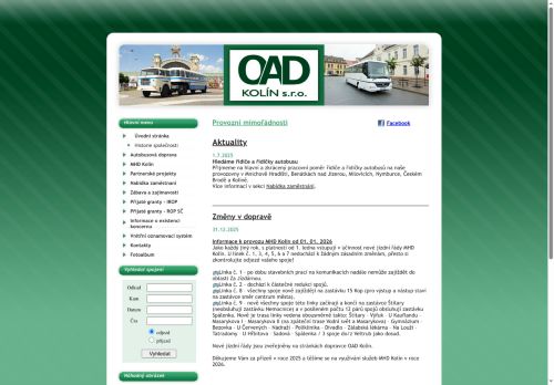 Webové stránky Okresní autobusová doprava Kolín, s.r.o., Nymburk