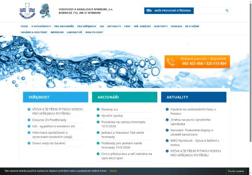 Zobrazit webové stránky Vodovody a kanalizace Nymburk, a.s.