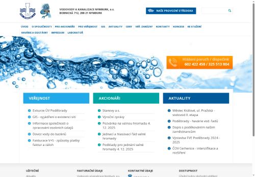 Zobrazit webové stránky Vodovody a kanalizace Nymburk, a.s.