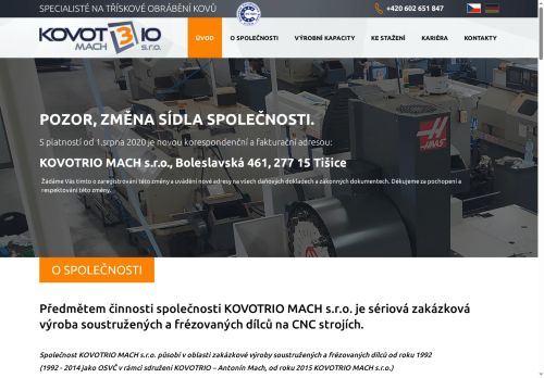 KOVOTRIO MACH s.r.o. nabízí práci na pozici Seřizovači a obsluha číslicově řízených strojů v obci Tišice