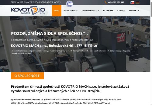 KOVOTRIO MACH s.r.o. nabízí práci na pozici Seřizovači a obsluha číslicově řízených strojů v obci Tišice