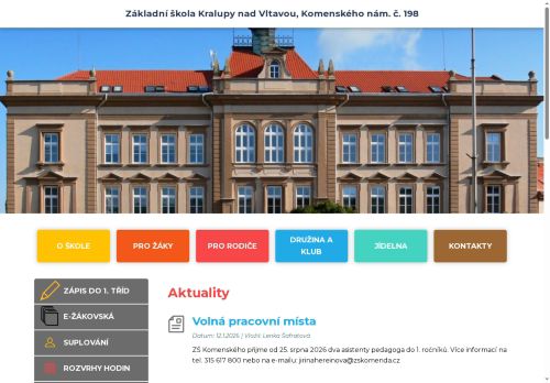 Základní škola Kralupy nad Vltavou, Komenského nám. č. 198, okres Mělník, příspěvková organizace nabízí práci na pozici Pomocní kuchaři v obci Kralupy nad Vltavou