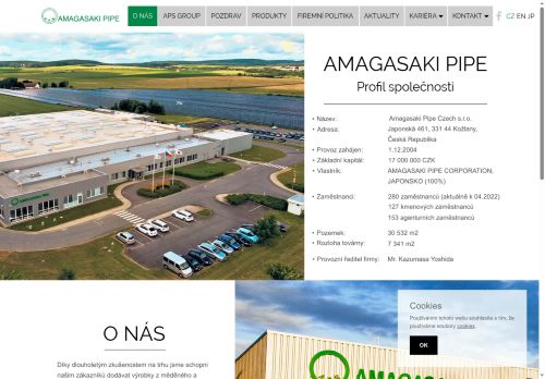 Webové stránky Amagasaki Pipe Czech s.r.o., Kožlany
