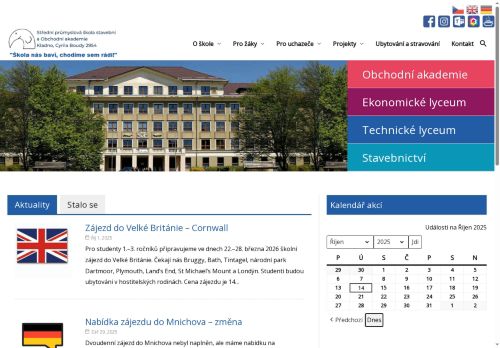 Webové stránky Střední průmyslová škola stavební a Obchodní akademie, Kladno, Cyrila Boudy 2954, Kladno