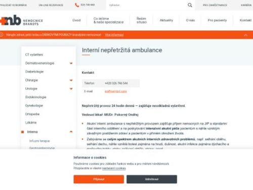 Interní nepřetržitá ambulance Nemocnice Brandýs nad Labem