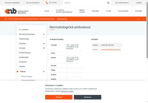 Zobrazit webové stránky Revmatologická ambulance Nemocnice Brandýs nad Labem