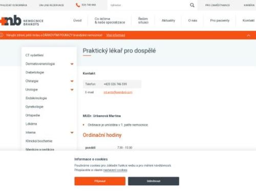 Praktický lékař pro dospělé - Nemocnice Brandýs nad Labem - MUDr. Martina Urbanová