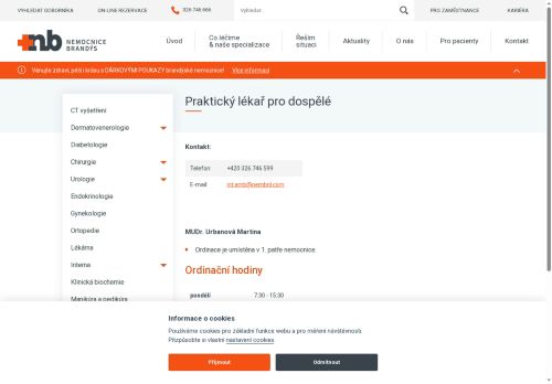 Zobrazit webové stránky Praktický lékař pro dospělé - Nemocnice Brandýs nad Labem - MUDr. Martina Urbanová