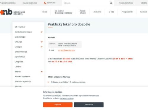 Praktický lékař pro dospělé - Nemocnice Brandýs nad Labem - MUDr. Martina Urbanová