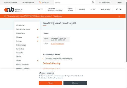 Zobrazit webové stránky Praktický lékař pro dospělé - Nemocnice Brandýs nad Labem - MUDr. Martina Urbanová